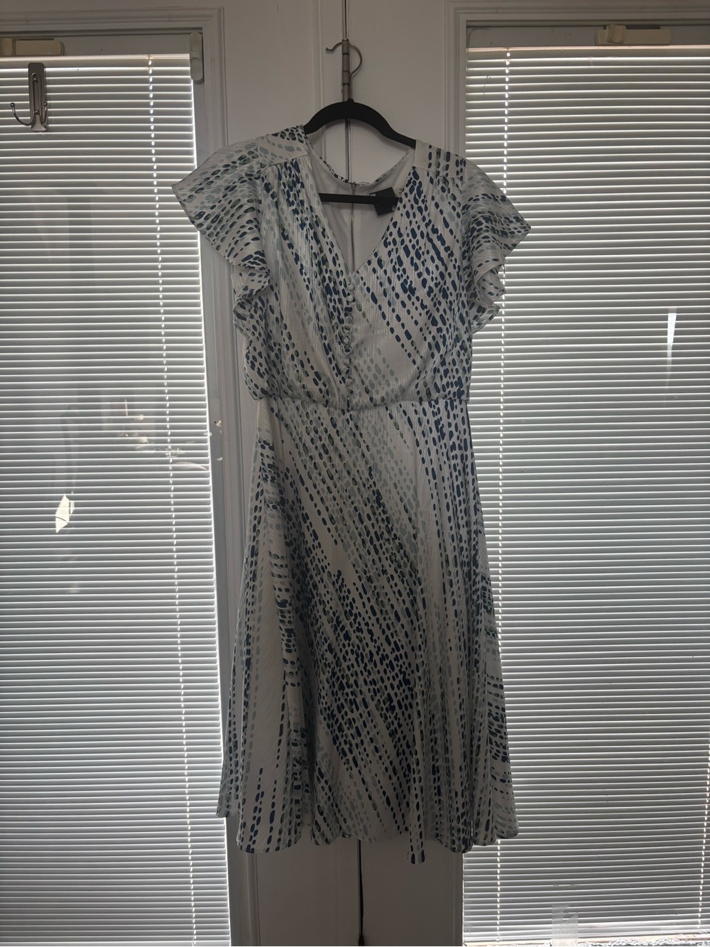 Maison Tara White and Light Blue Flutter Midi Dress